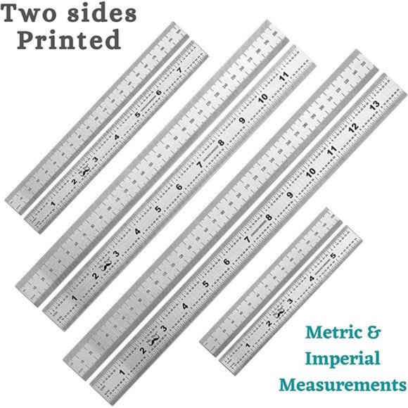 4 Pack (6, 8, 12, 14 inch), Metric Ruler, 6 inch Ruler, Stainless Steel Ruler - Picture 2 of 7